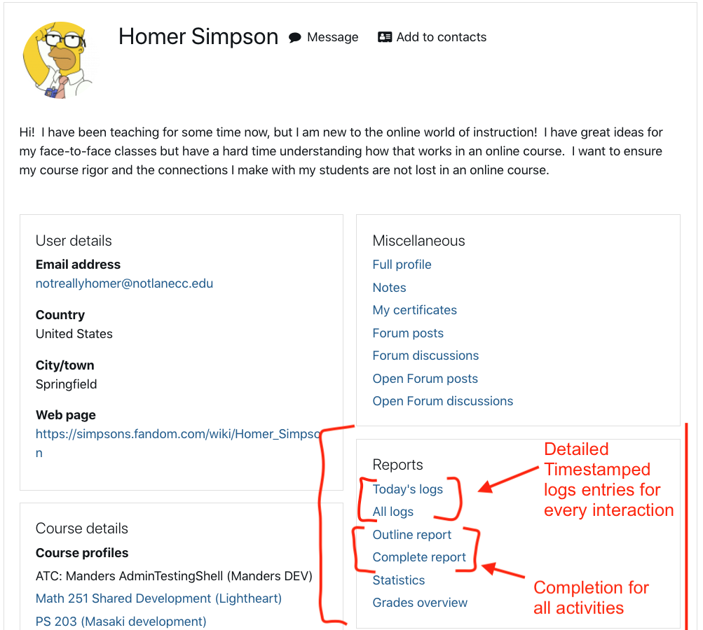 Screenshot of sample user profile page