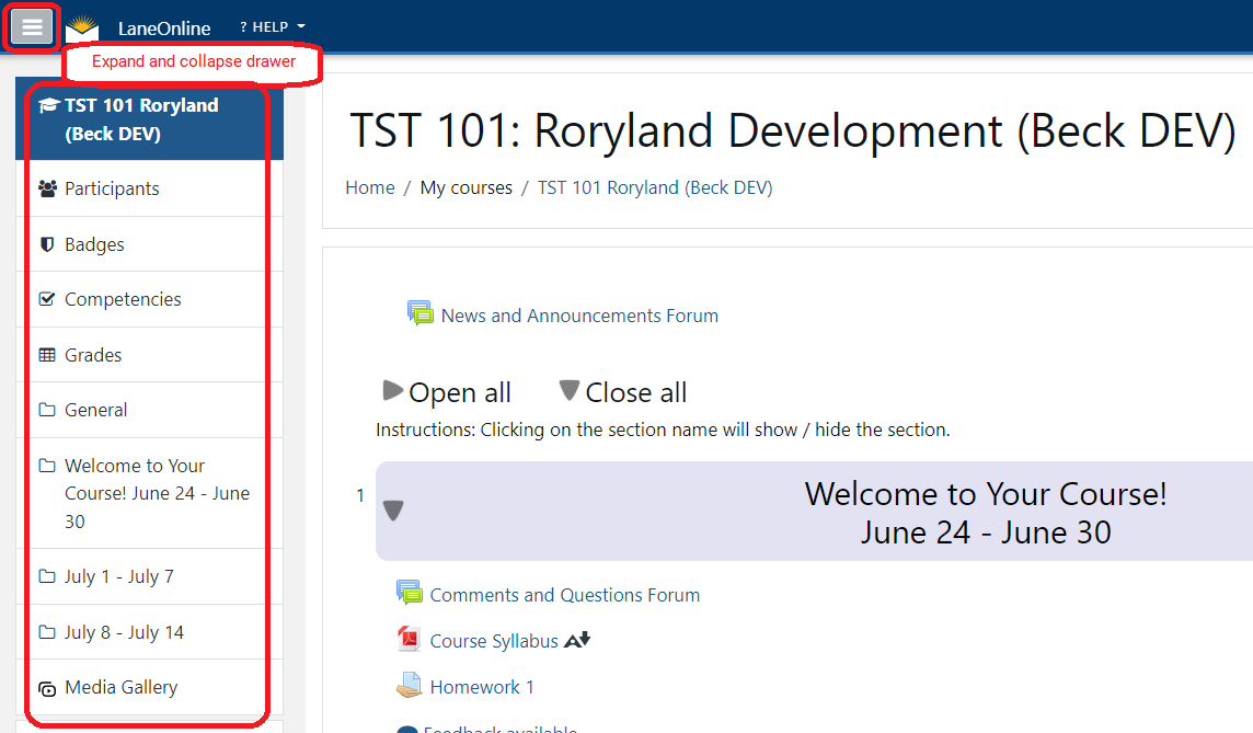 expand and collapse drawer highlighted