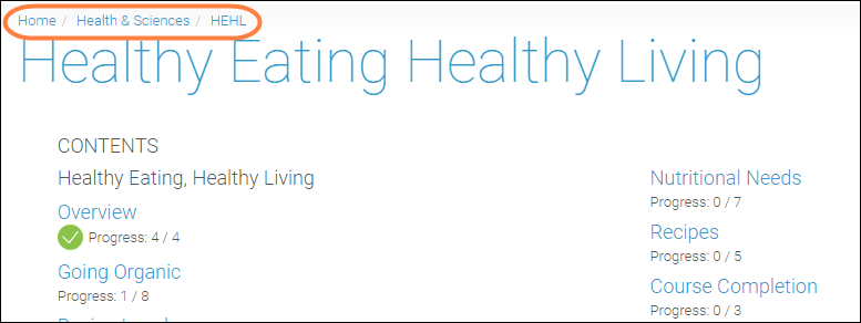 breadcrumb trail located below the header