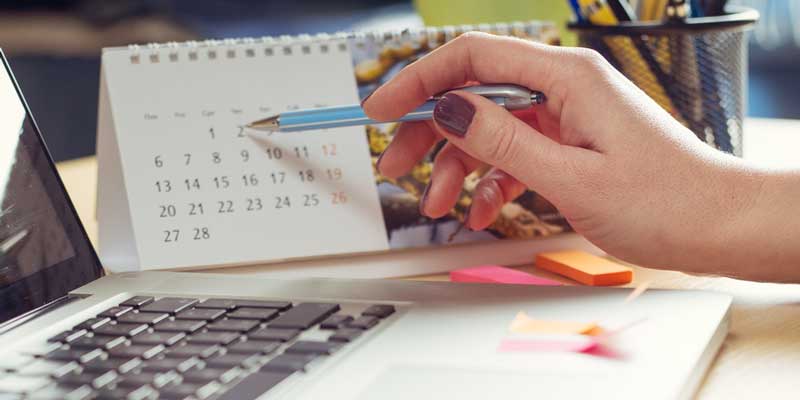 person looking at calendar