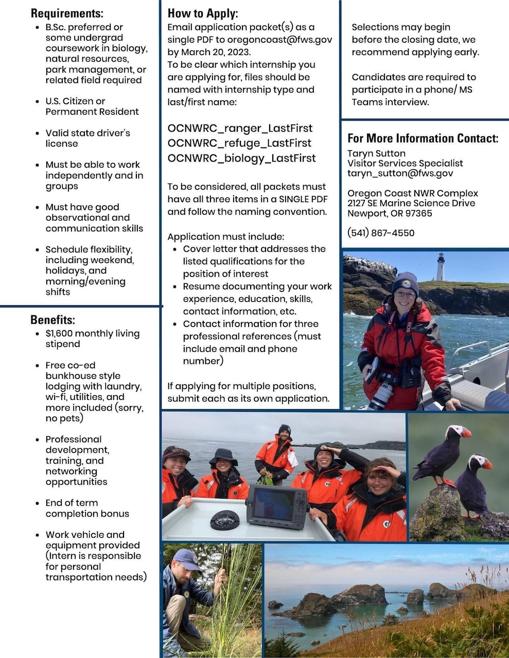 Oregon Coast National Wildlife Refuge Complex Summer 2023 Internships Info. 2