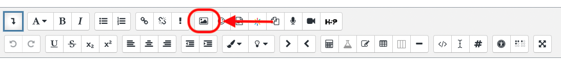 An image of the toolbar with a red circle around the picture icon that you use to upload an image.